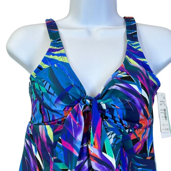 Swim Solutions Bow-Front Swim Dress Black Multicolor 60202186 Women's 10 NWT - Picture 5 of 10